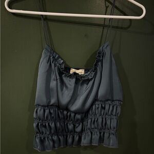 Blue Ruffled Spaghetti Strap Top